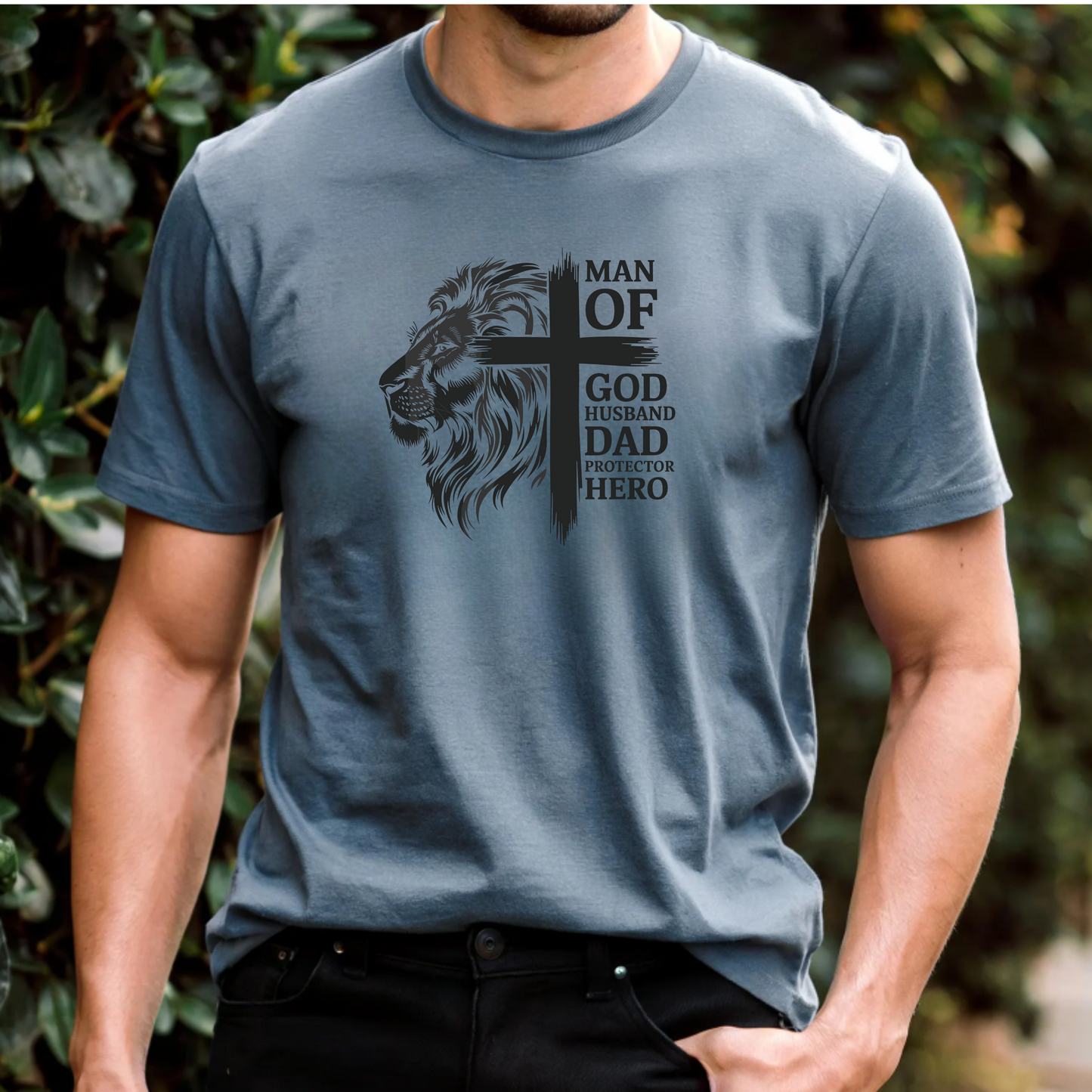 Men's Faith & Family Graphic Tee - 'Man of God, Husband, Dad, Protector, Hero'