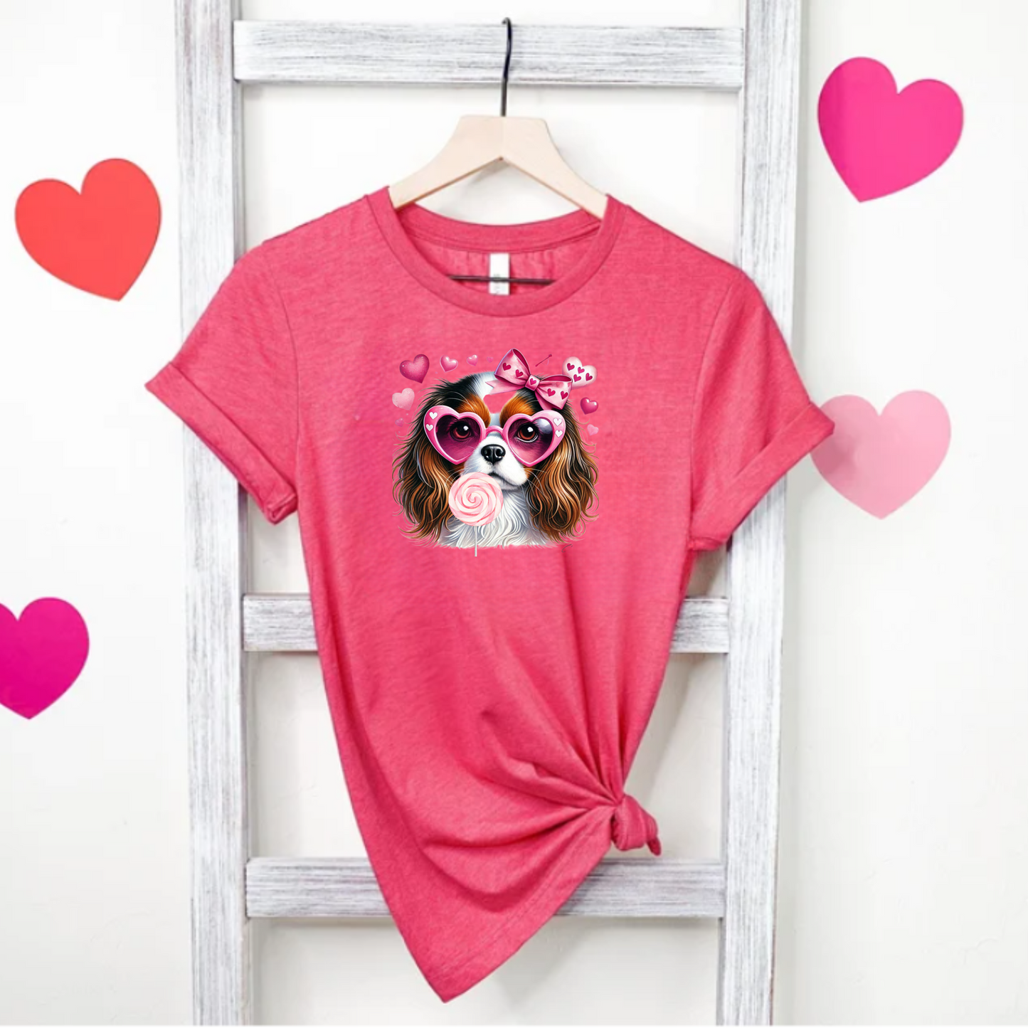Valentines Day Tee with Dog and Heart Sunglasses