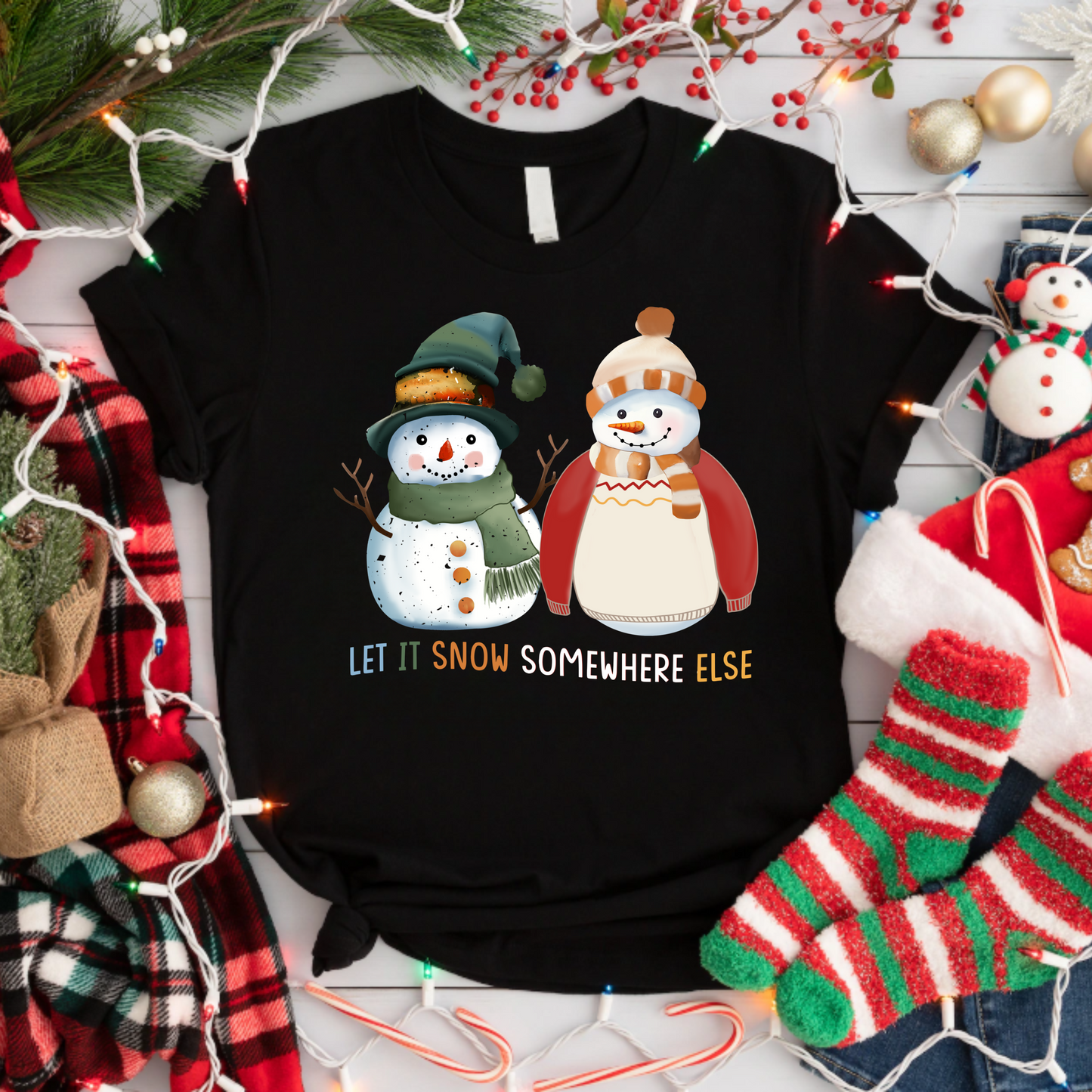 Snowman Unisex T-Shirt - Let It Snow Somewhere Else Design