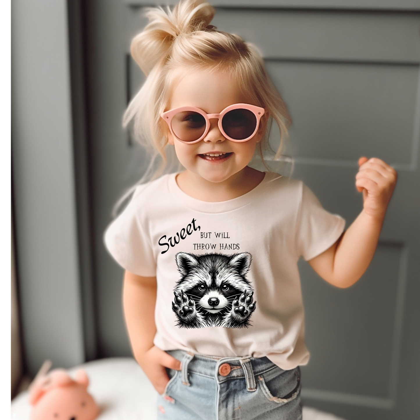 Sweet But Will Throw Hands Raccoon Design