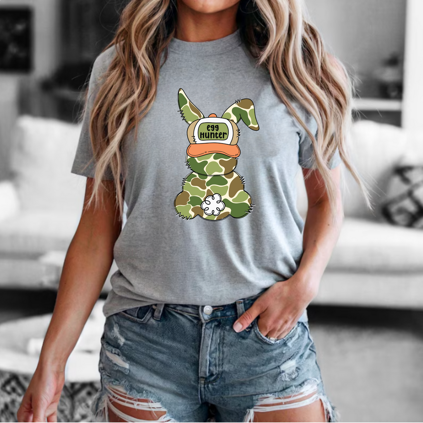 Egg Hunter Tee with Camouflaged Bunny Unisex Shirt