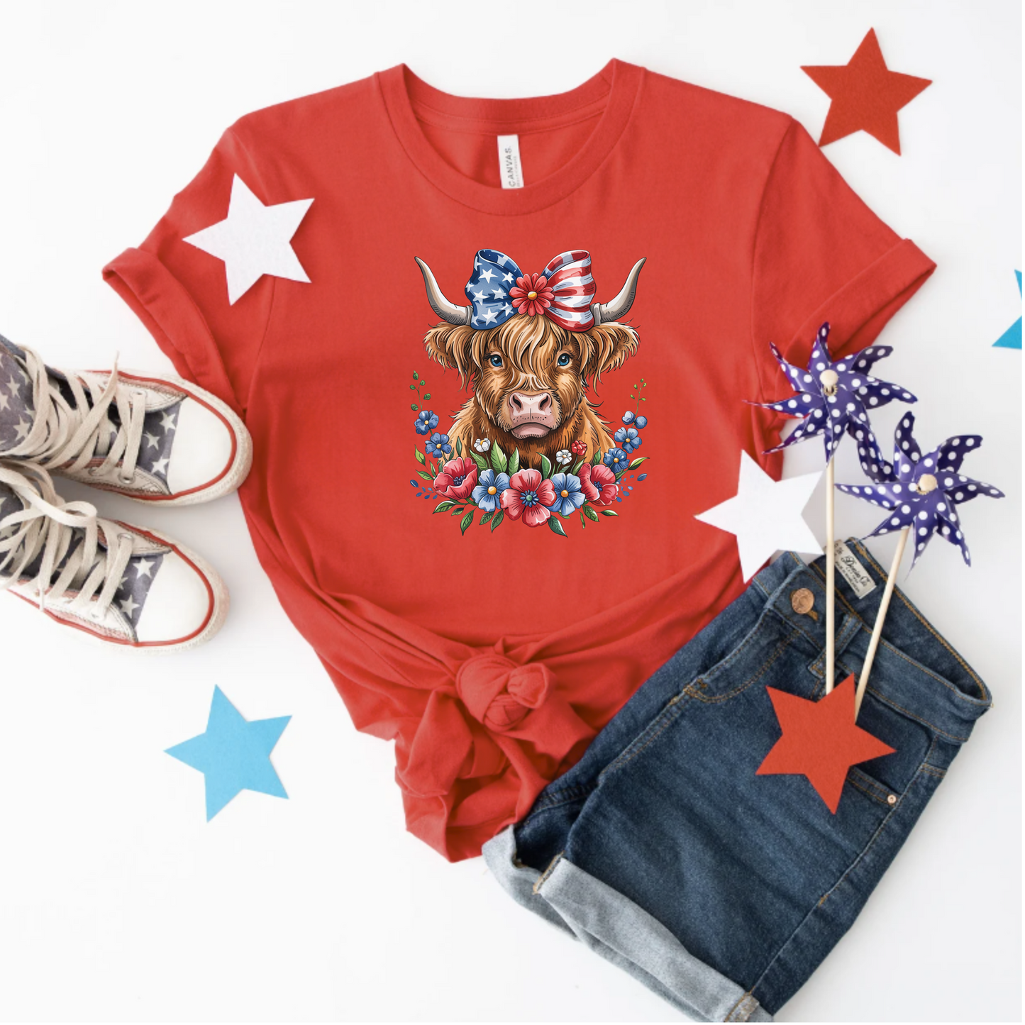 Patriotic Highland Cow Tee