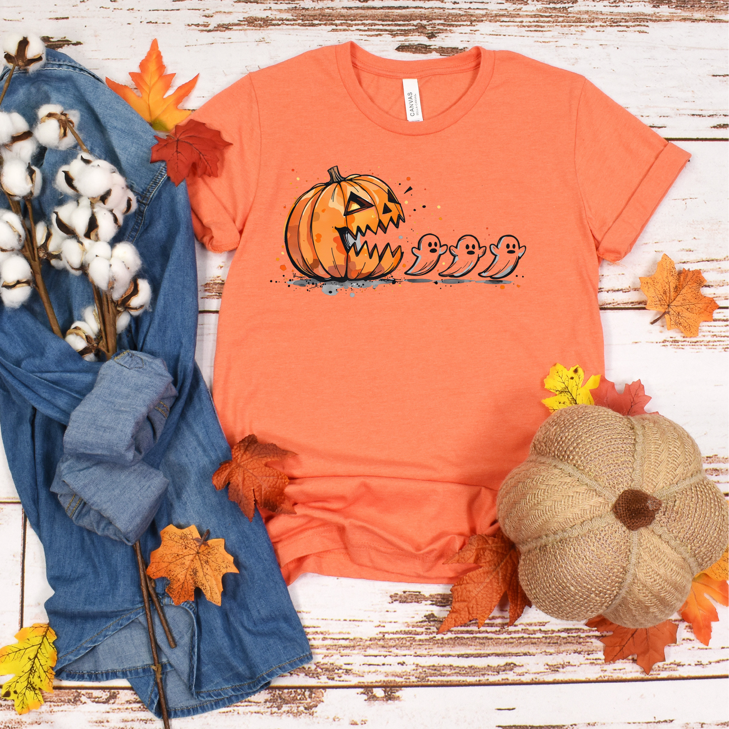 Halloween Pumpkin T-Shirt, Unisex Graphic Tee, Fall Fashion, Spooky Season Shirt, Ghost Design, Casual Wear
