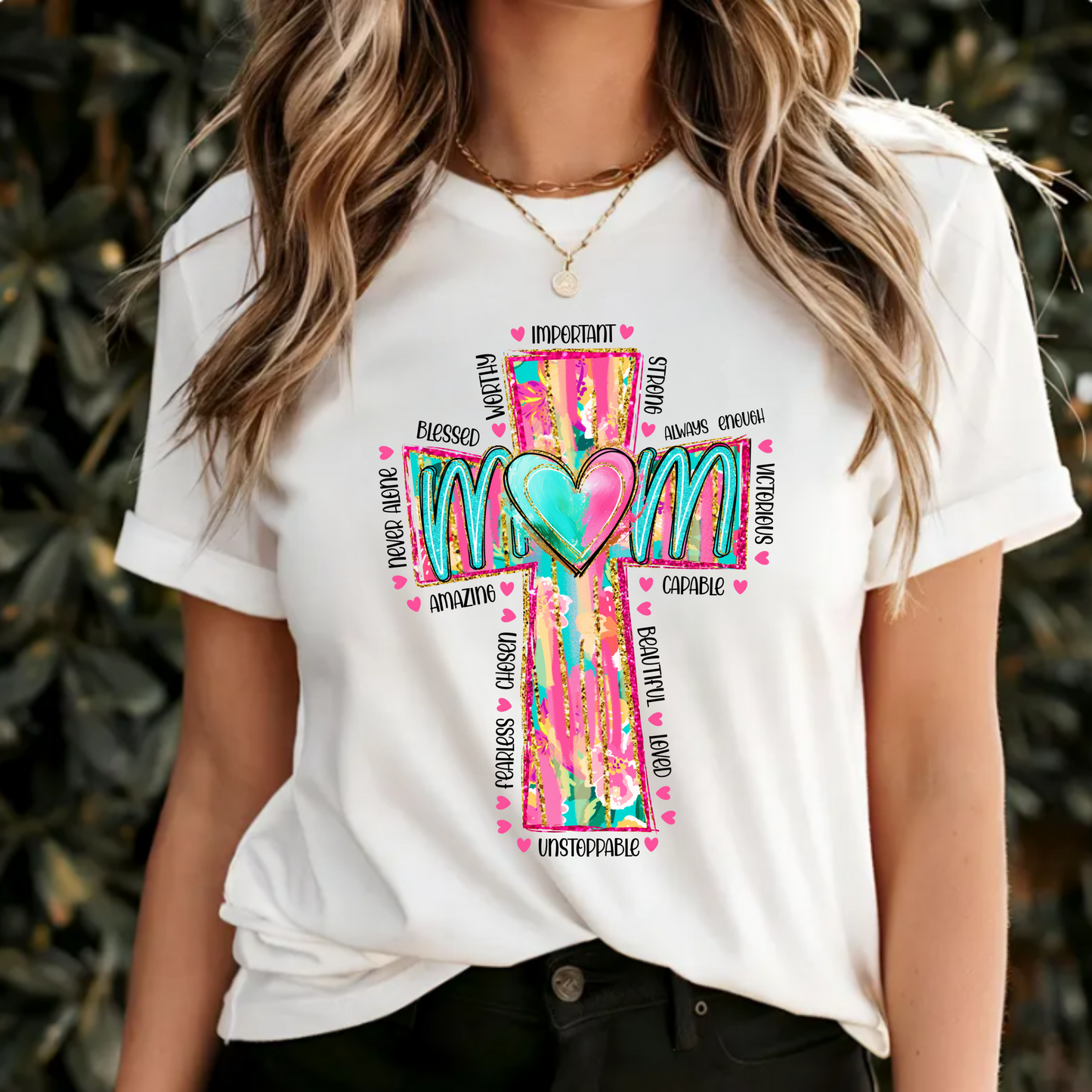 Christian Mom Unisex Tee with Neon Cross Design