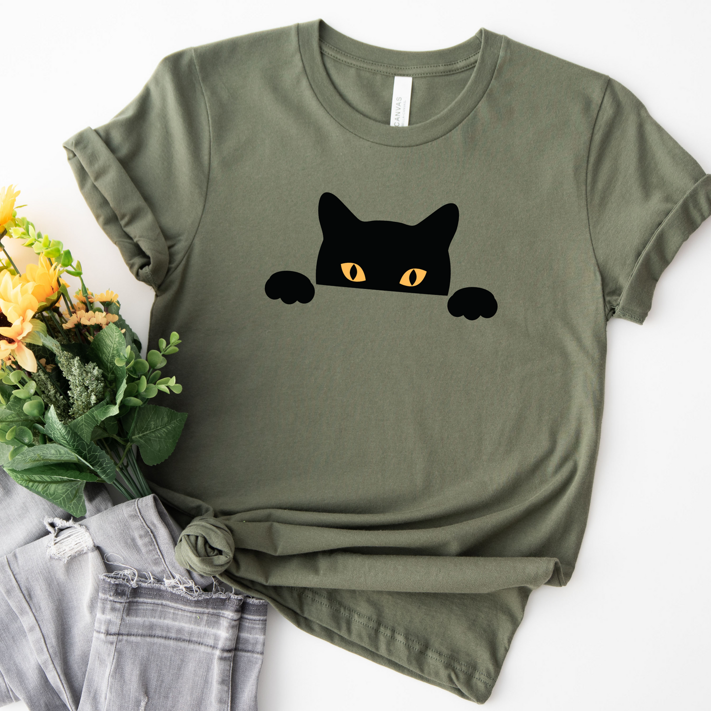 Peeking Black Cat Tee