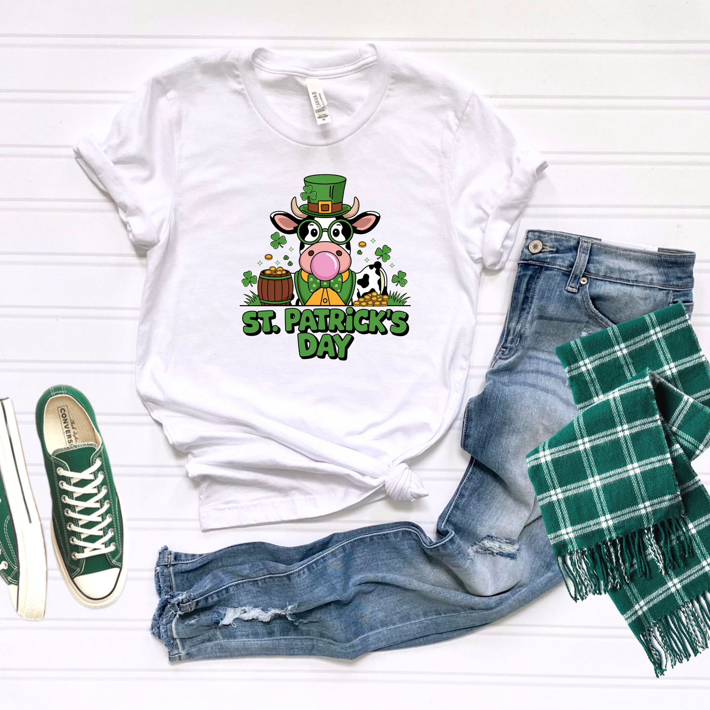 St Patrick's Day Tee with Cow Blowing Bubble