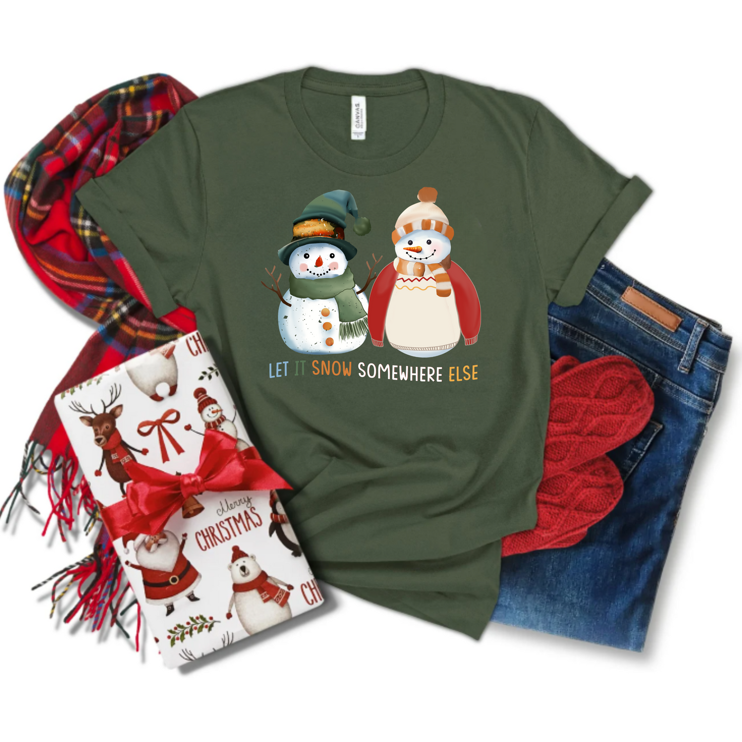 Snowman Unisex T-Shirt - Let It Snow Somewhere Else Design