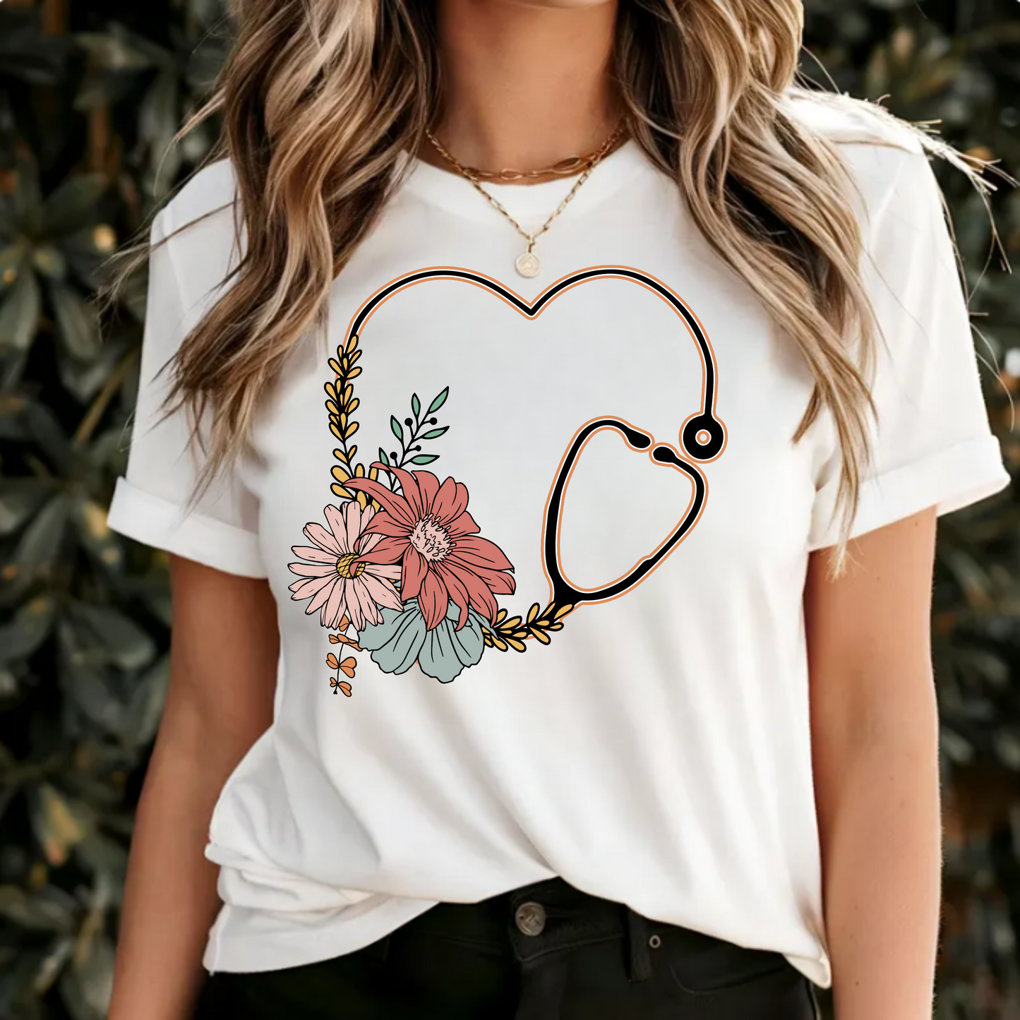 Floral Nursing Stethoscope Tee