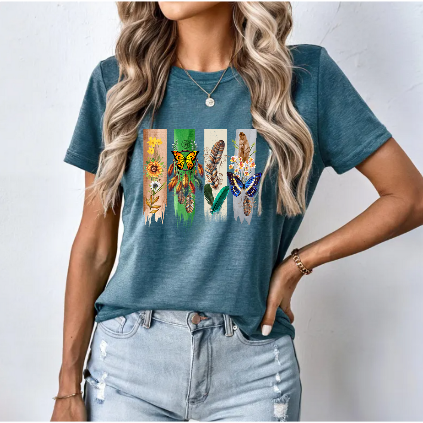 Boho Wildflower and Feather Unisex Tee