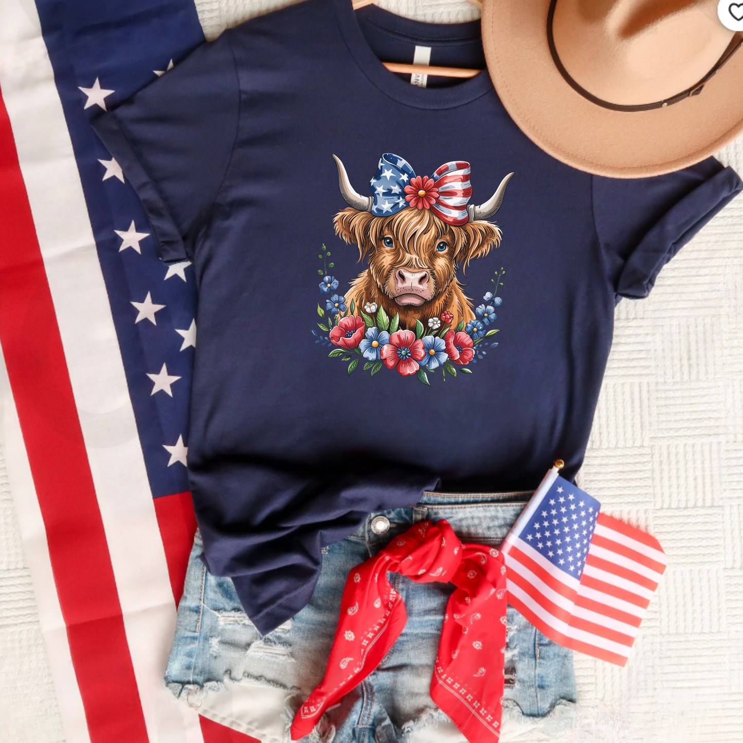 Patriotic Highland Cow Tee