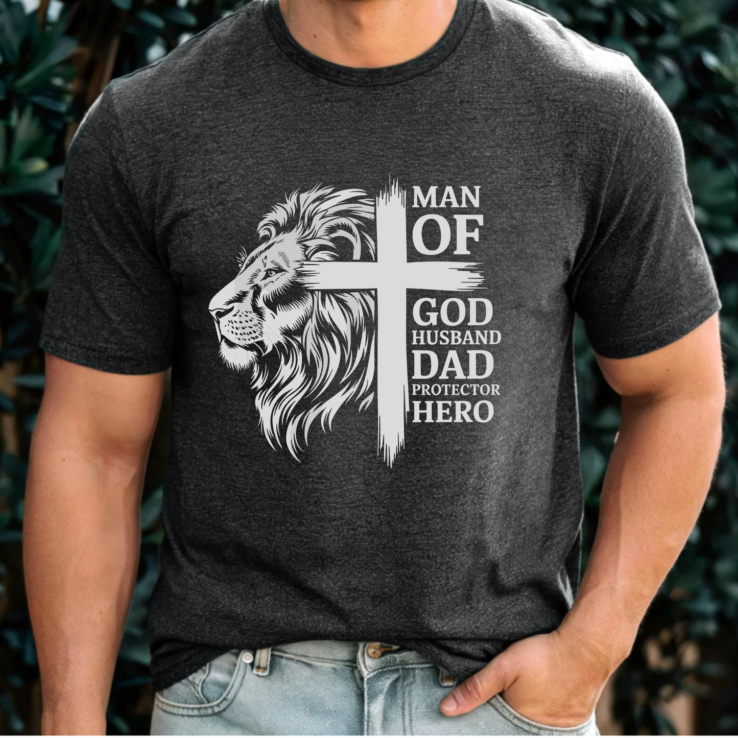 Men's Faith & Family Graphic Tee - 'Man of God, Husband, Dad, Protector, Hero'