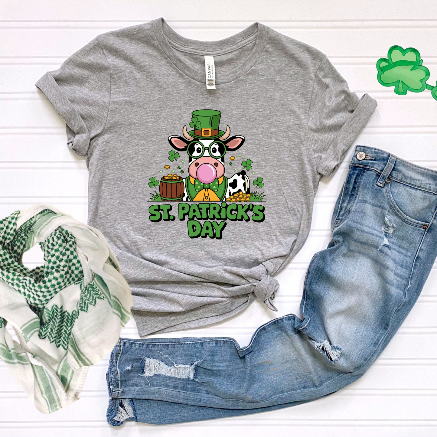 St Patrick's Day Tee with Cow Blowing Bubble
