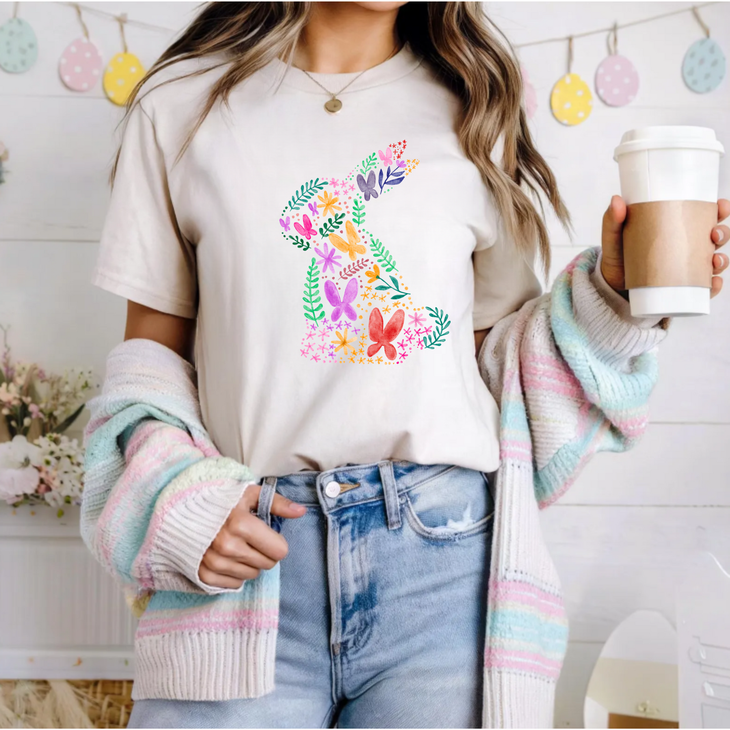 Floral Easter bunny png