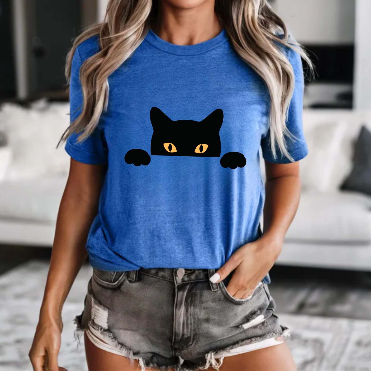 Peeking Black Cat Tee
