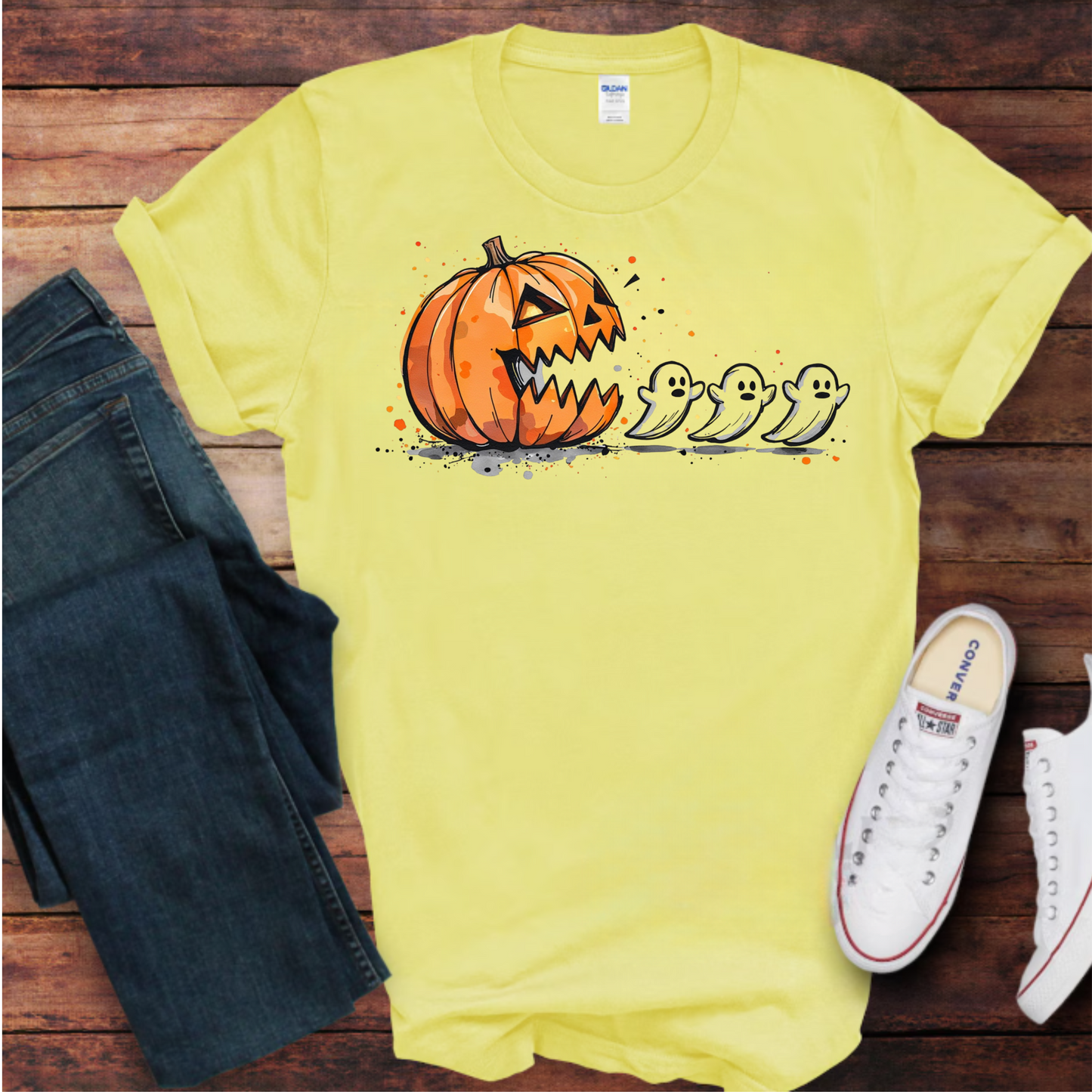 Halloween Pumpkin T-Shirt, Unisex Graphic Tee, Fall Fashion, Spooky Season Shirt, Ghost Design, Casual Wear