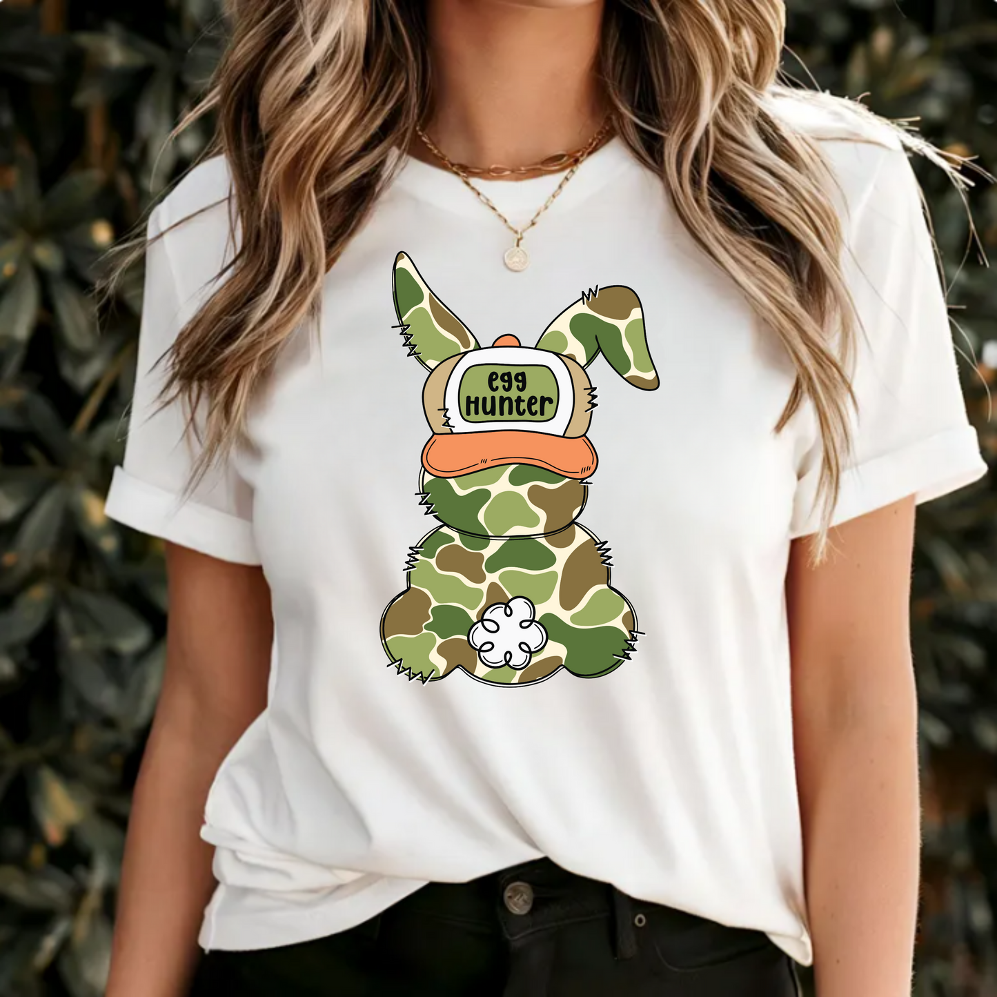 Egg Hunter Tee with Camouflaged Bunny Unisex Shirt