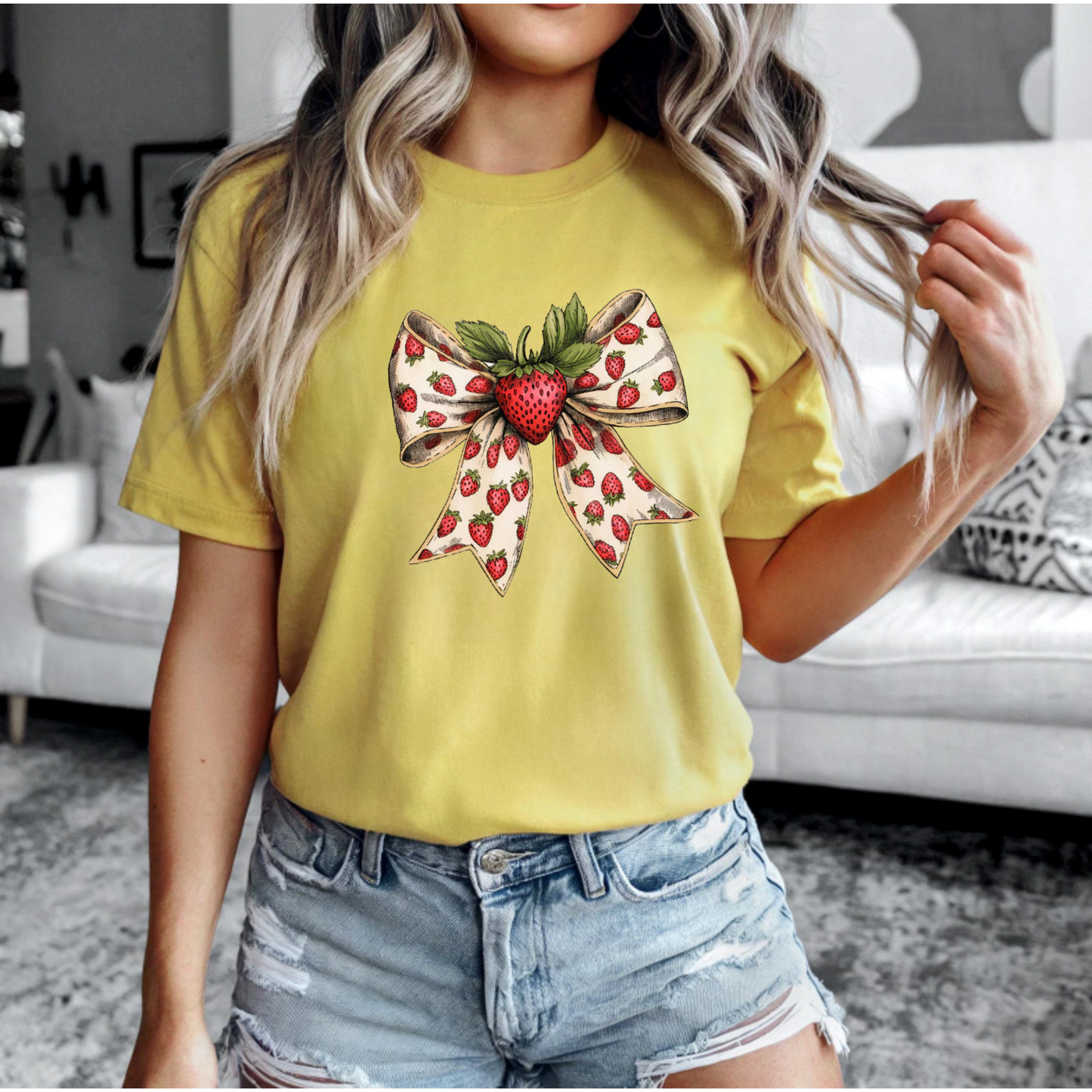 Strawberry coquette bow tee