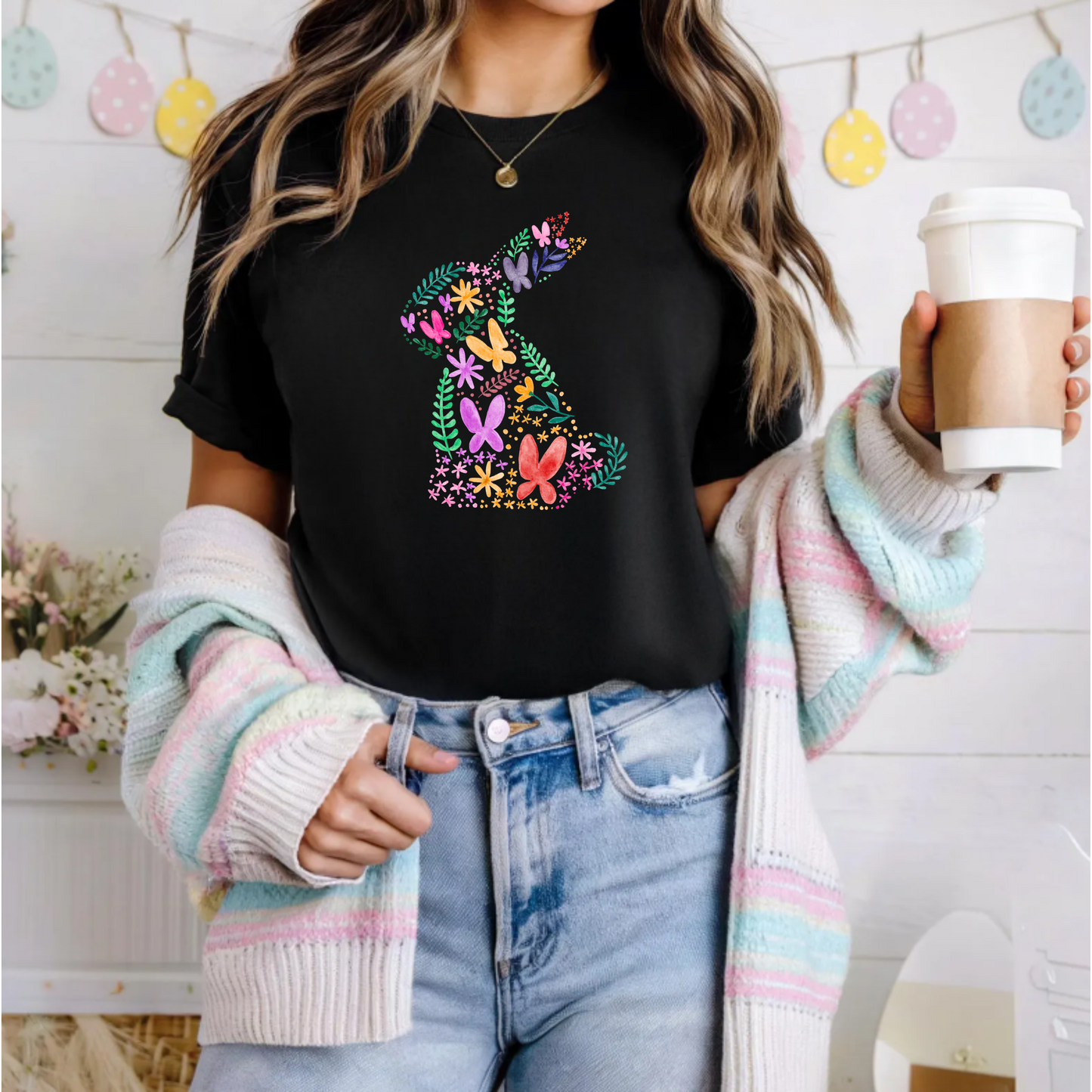 Floral Easter bunny png