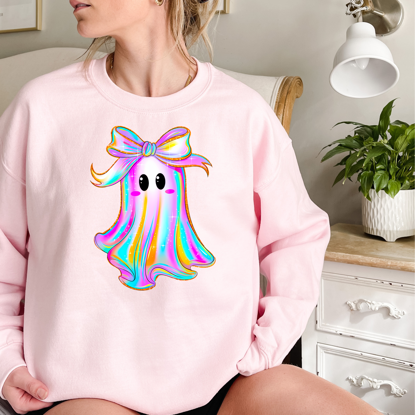 Iridescent Ghost with Bow Crewneck Sweatshirt