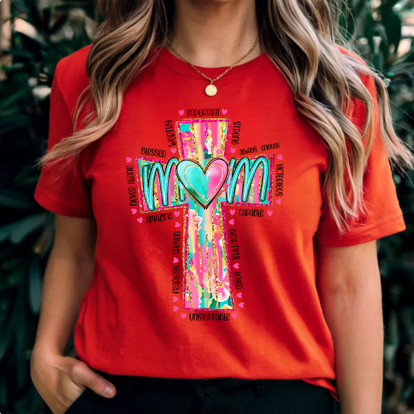 Christian Mom Unisex Tee with Neon Cross Design
