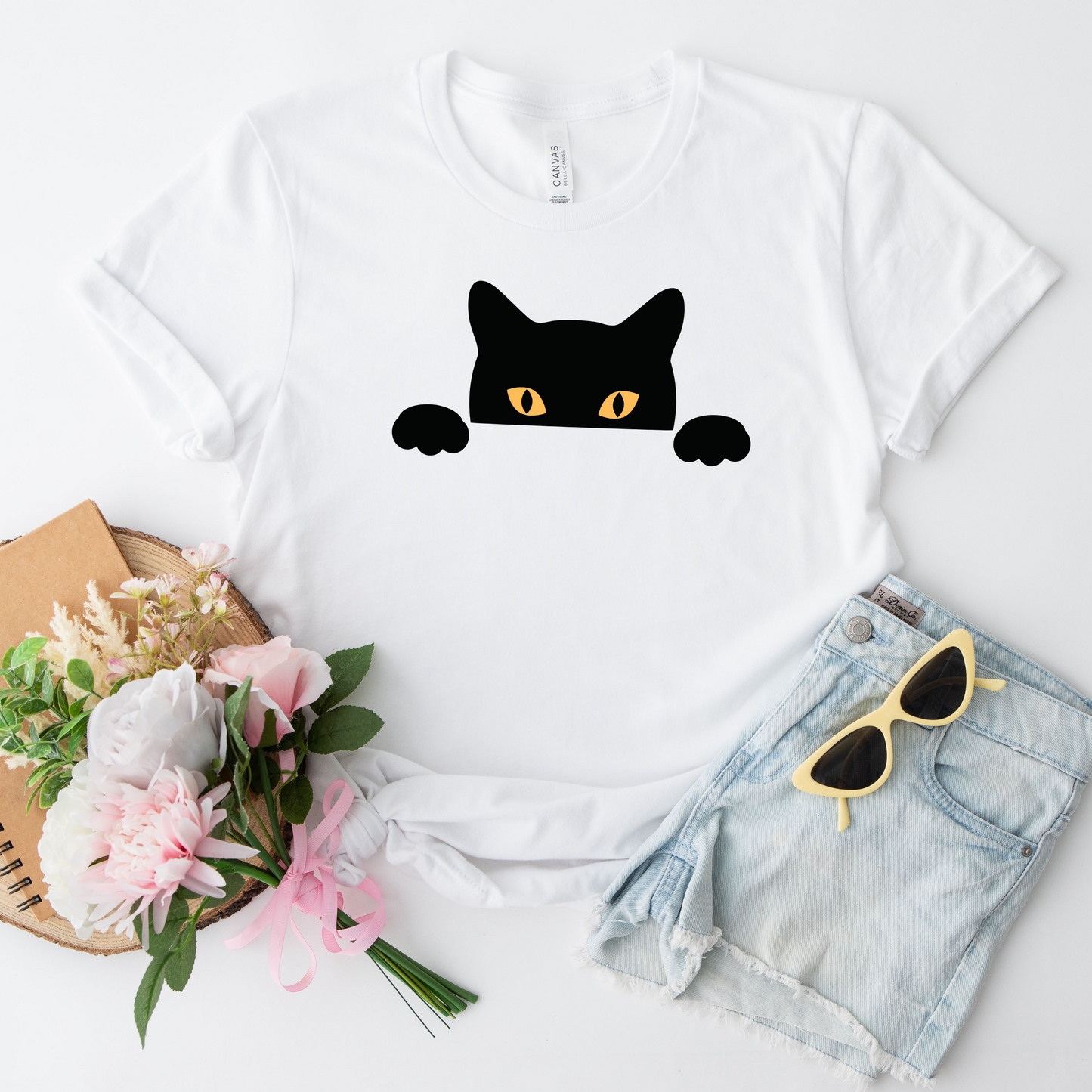 Peeking Black Cat Tee