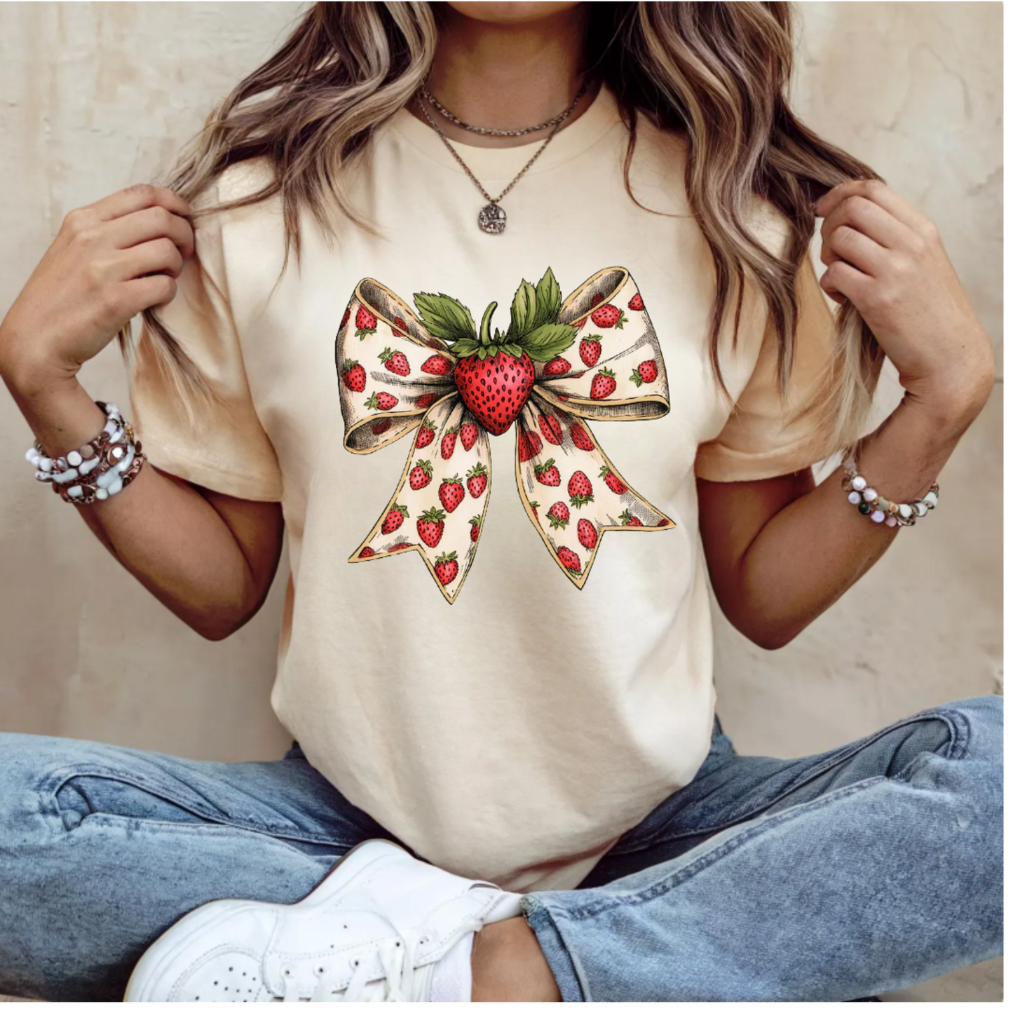 Strawberry coquette bow tee