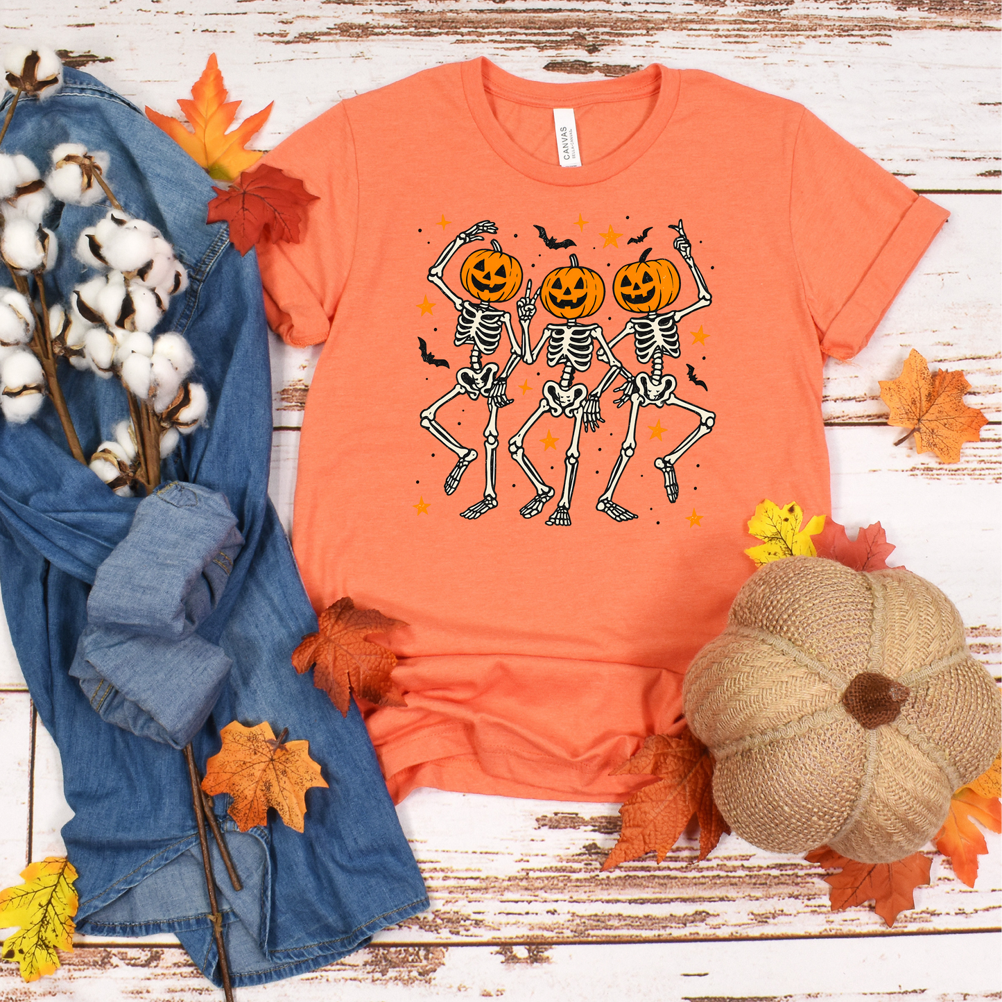 Skeleton Dance Unisex T-Shirt with Pumpkin Heads