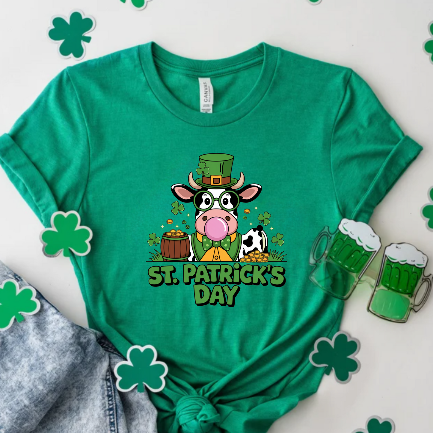 St Patrick's Day Tee with Cow Blowing Bubble