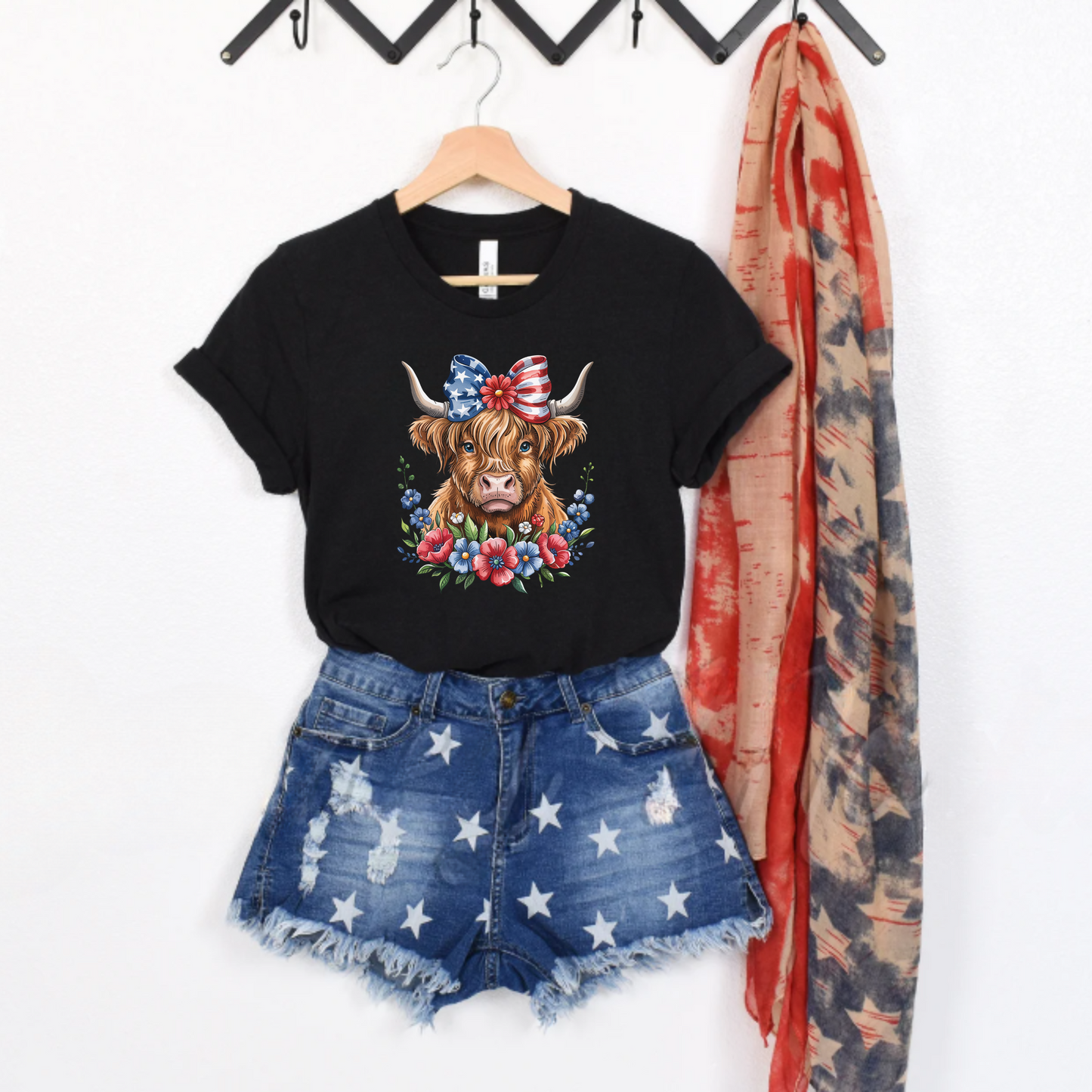 Patriotic Highland Cow Tee