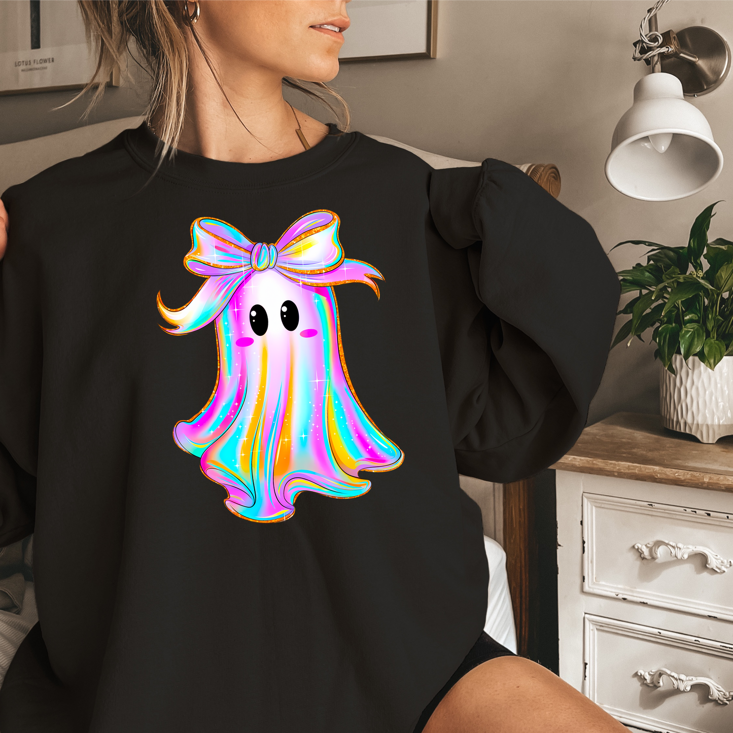 Iridescent Ghost with Bow Crewneck Sweatshirt