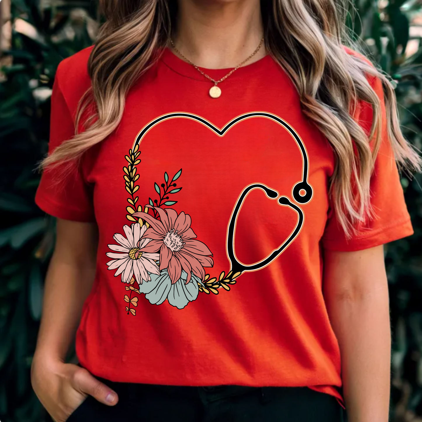 Floral Nursing Stethoscope Tee