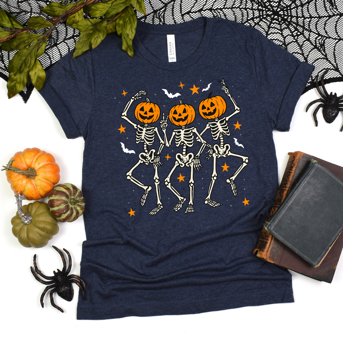 Skeleton Dance Unisex T-Shirt with Pumpkin Heads