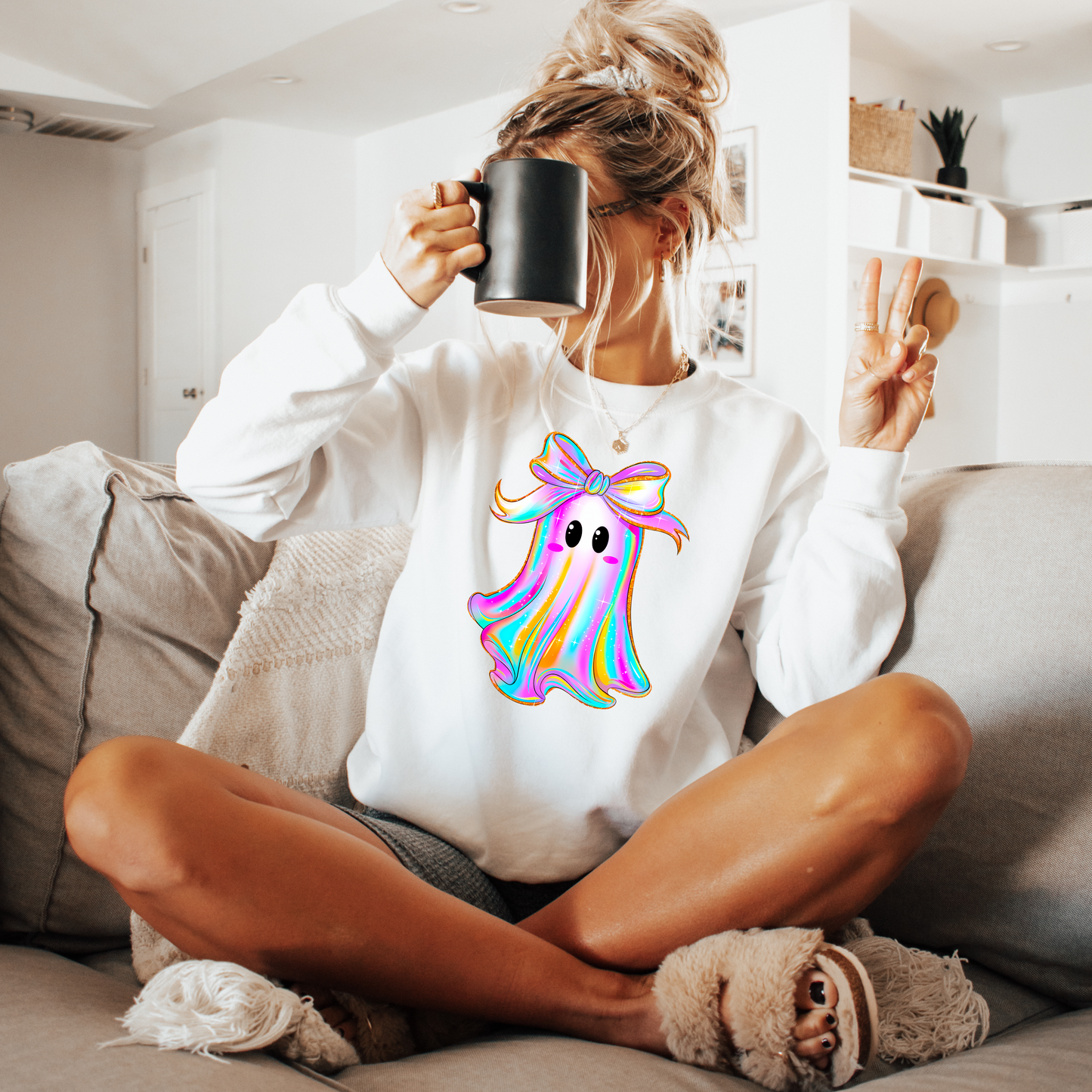 Iridescent Ghost with Bow Crewneck Sweatshirt