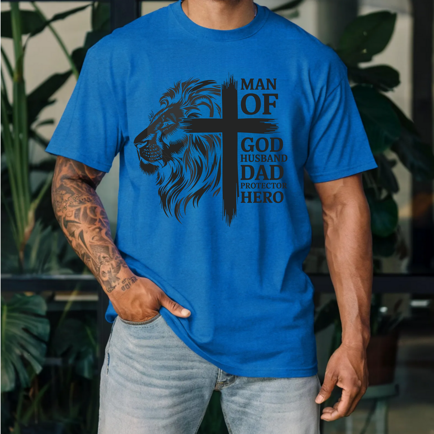 Men's Faith & Family Graphic Tee - 'Man of God, Husband, Dad, Protector, Hero'