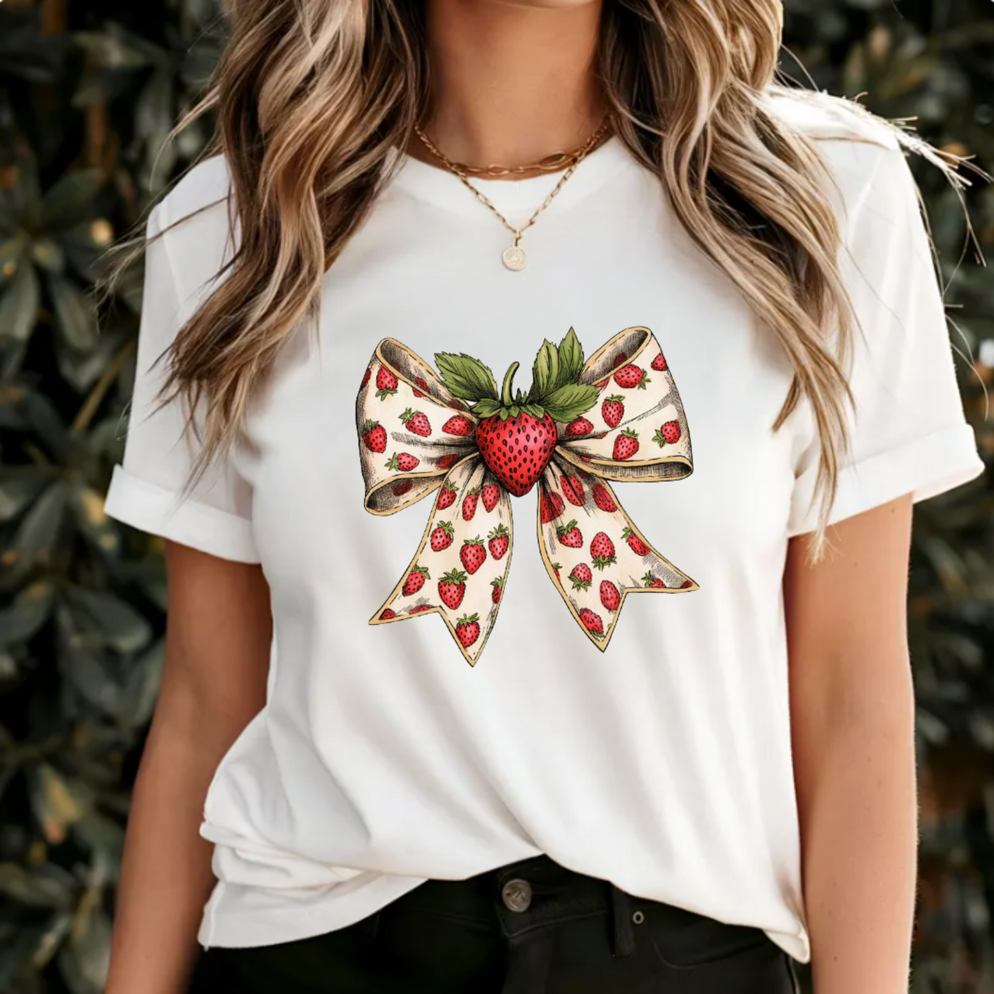 Strawberry coquette bow tee
