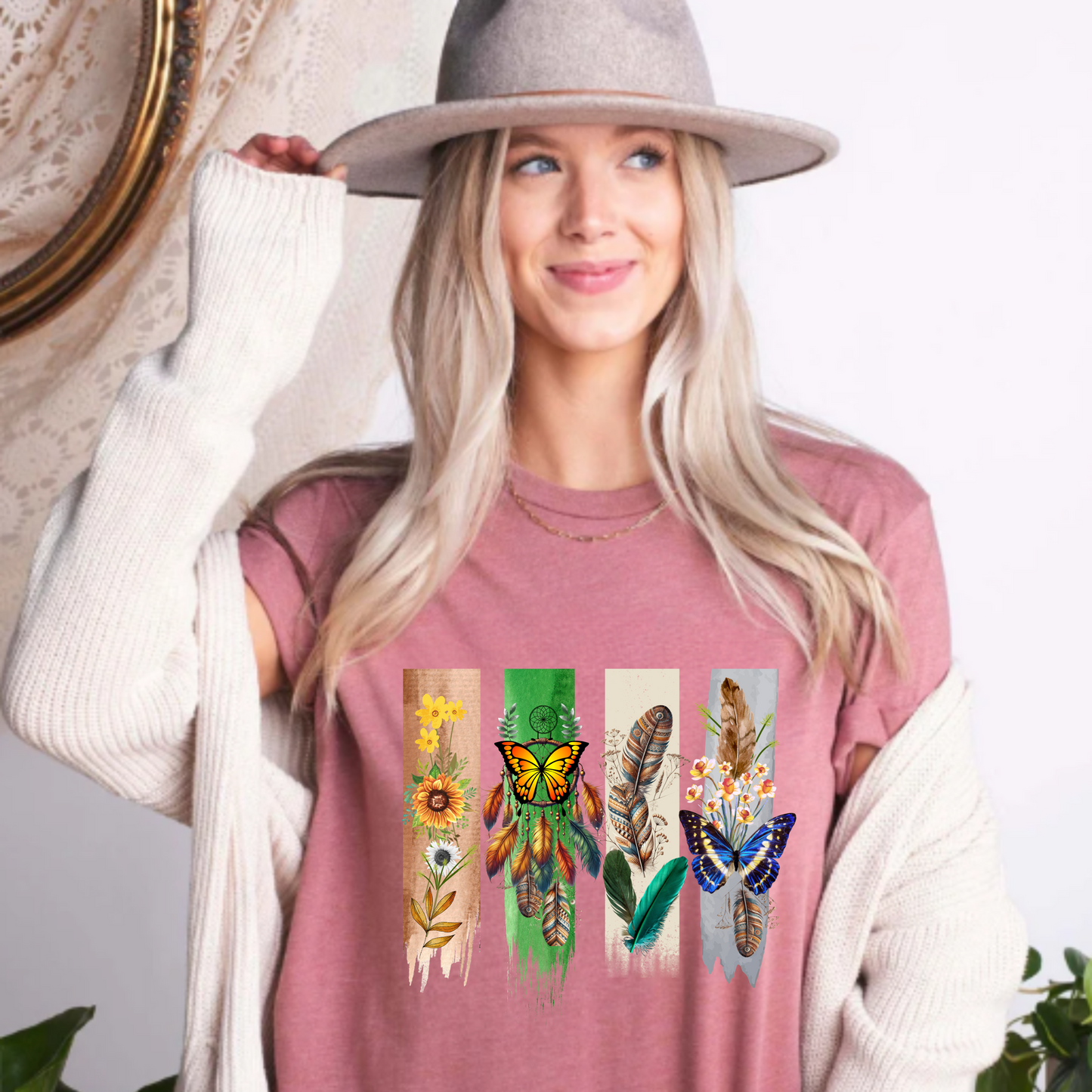 Boho Wildflower and Feather Unisex Tee