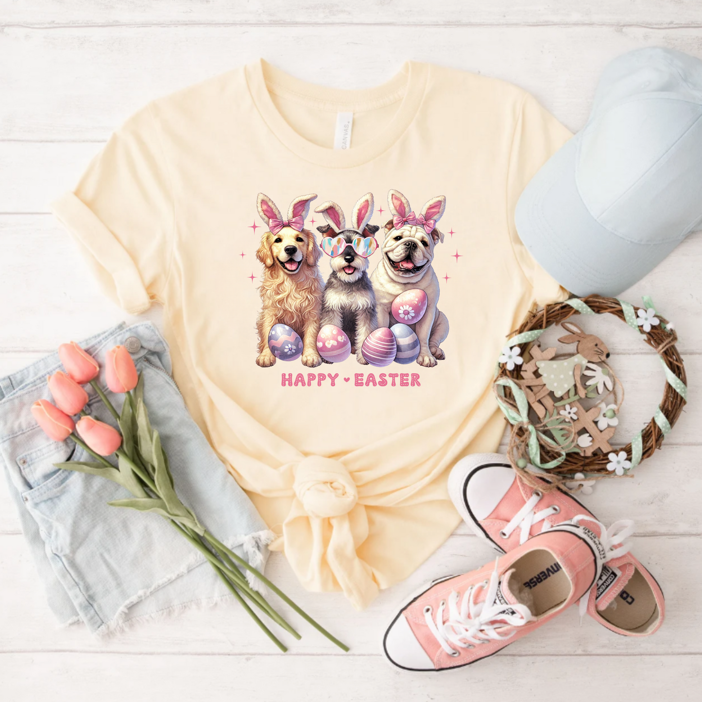 Dog Lover Unisex Tee - Happy Easter Dogs Design