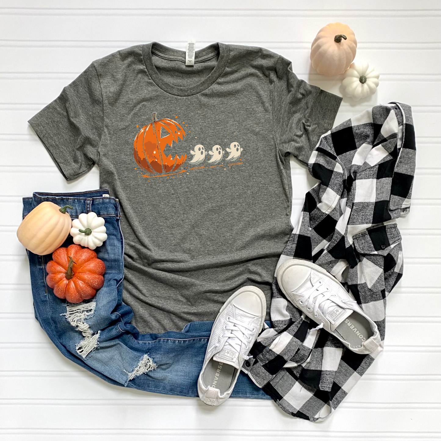 Halloween Pumpkin T-Shirt, Unisex Graphic Tee, Fall Fashion, Spooky Season Shirt, Ghost Design, Casual Wear