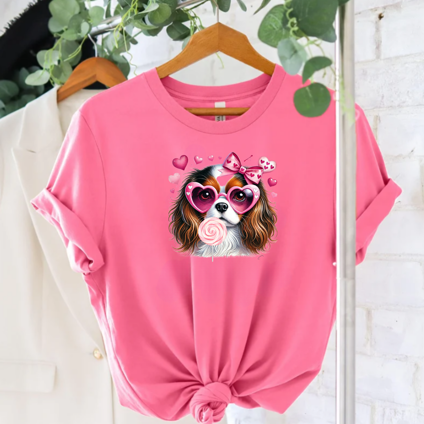 Valentines Day Tee with Dog and Heart Sunglasses