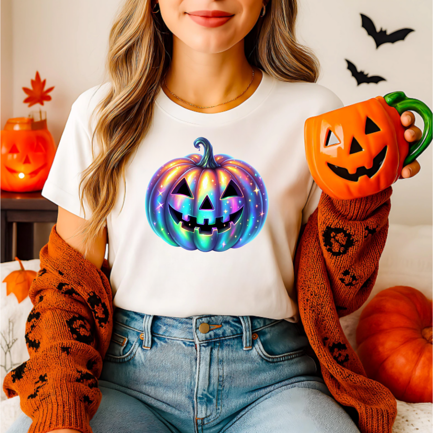 Unisex T-Shirt with Iridescent Pumpkin Design