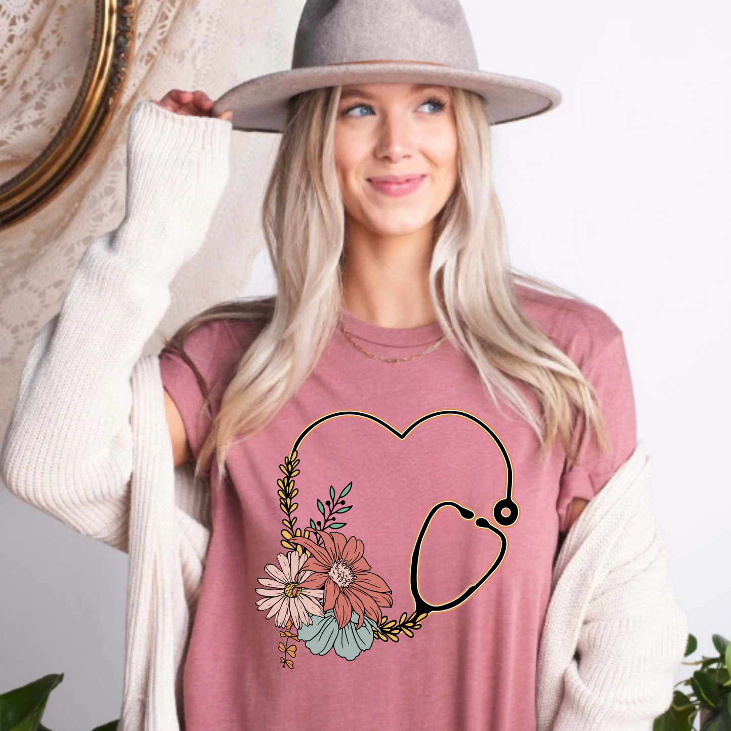 Floral Nursing Stethoscope Tee