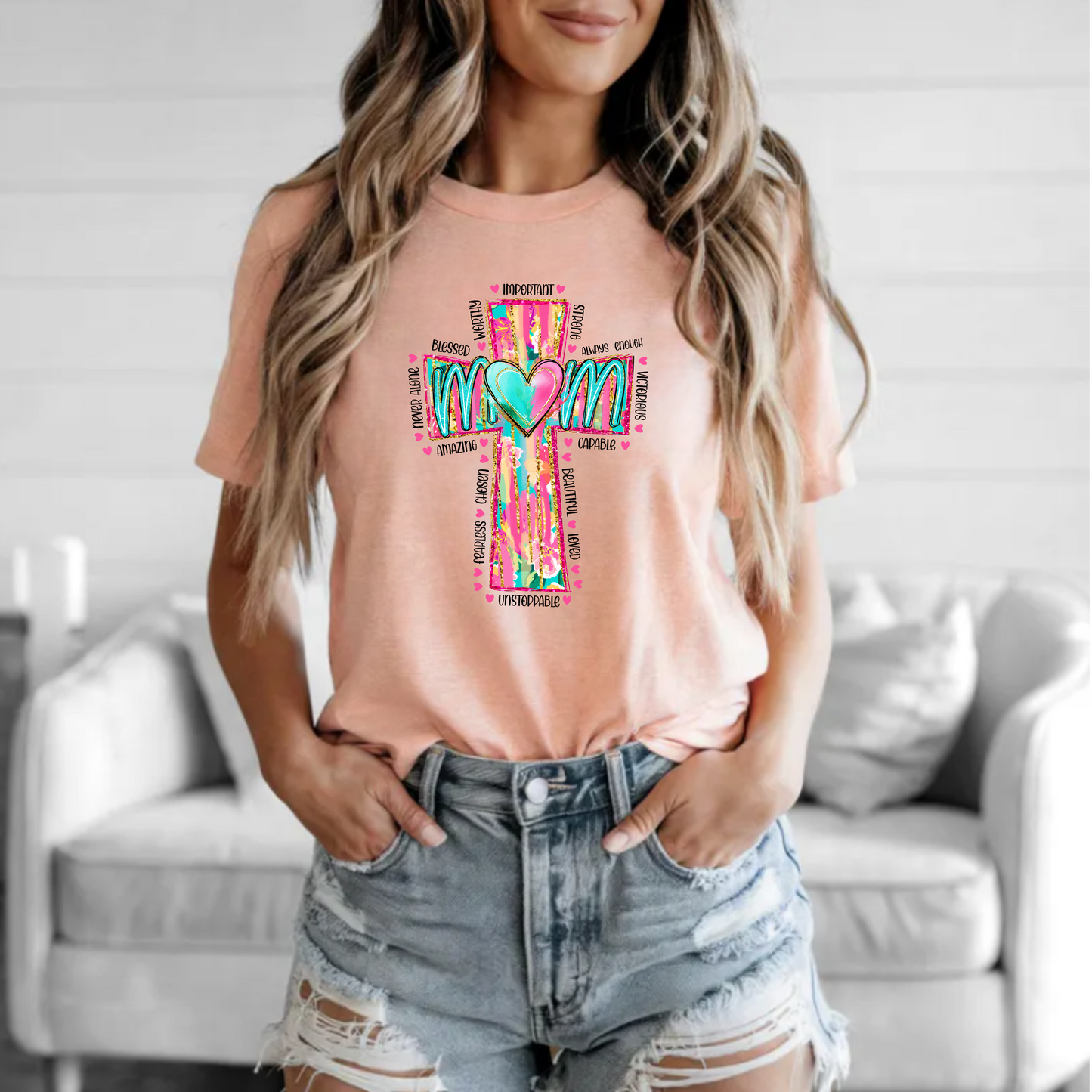 Christian Mom Unisex Tee with Neon Cross Design