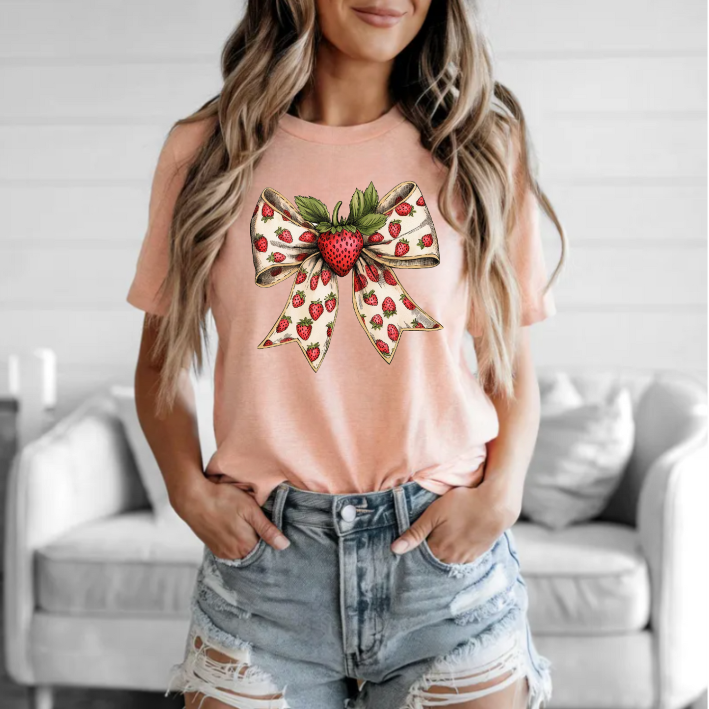 Strawberry coquette bow tee