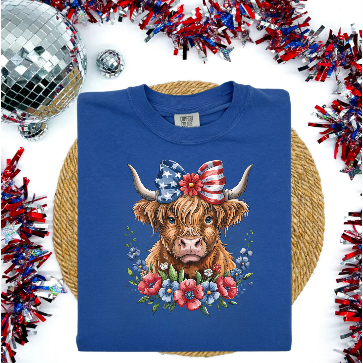 Patriotic Highland Cow Tee