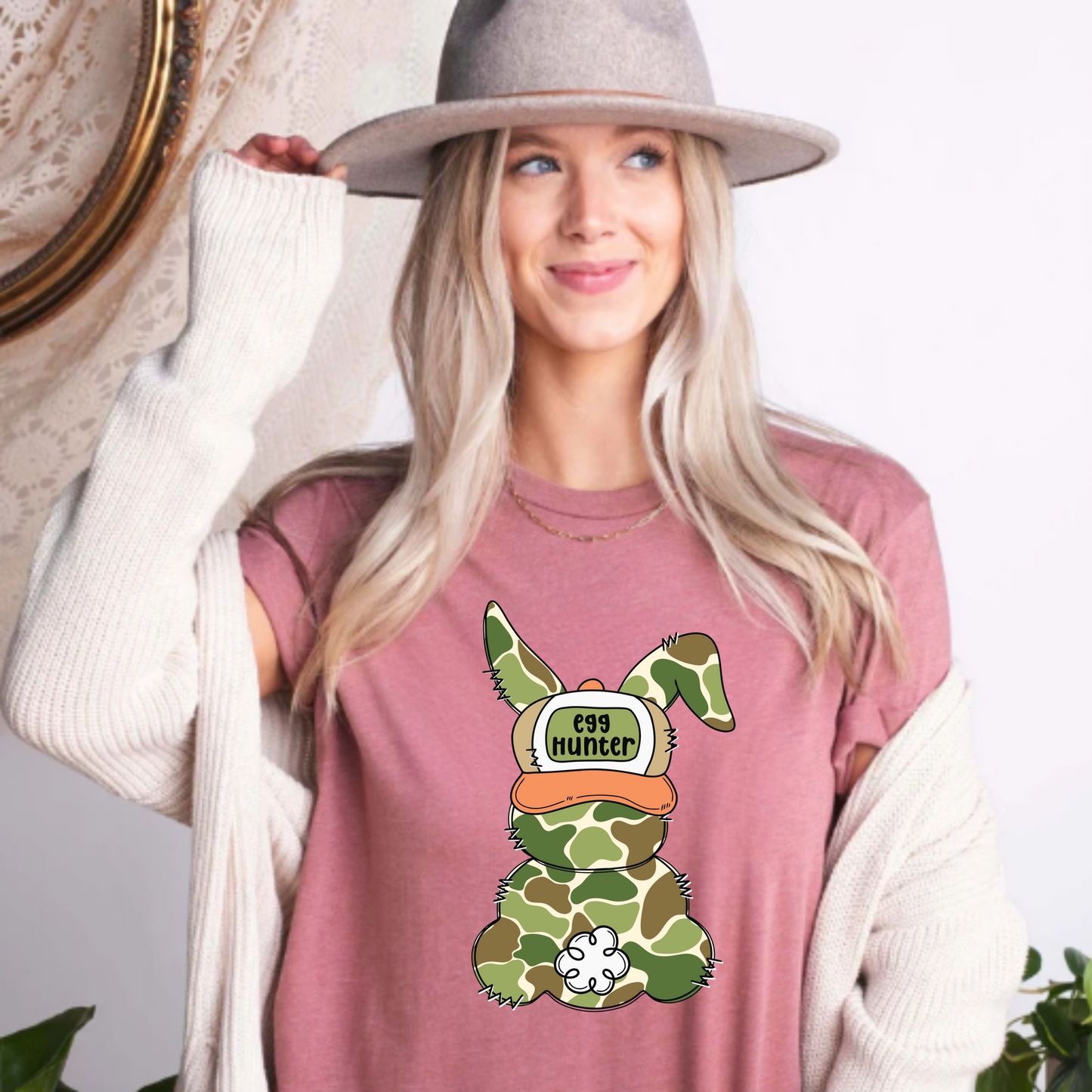 Egg Hunter Tee with Camouflaged Bunny Unisex Shirt