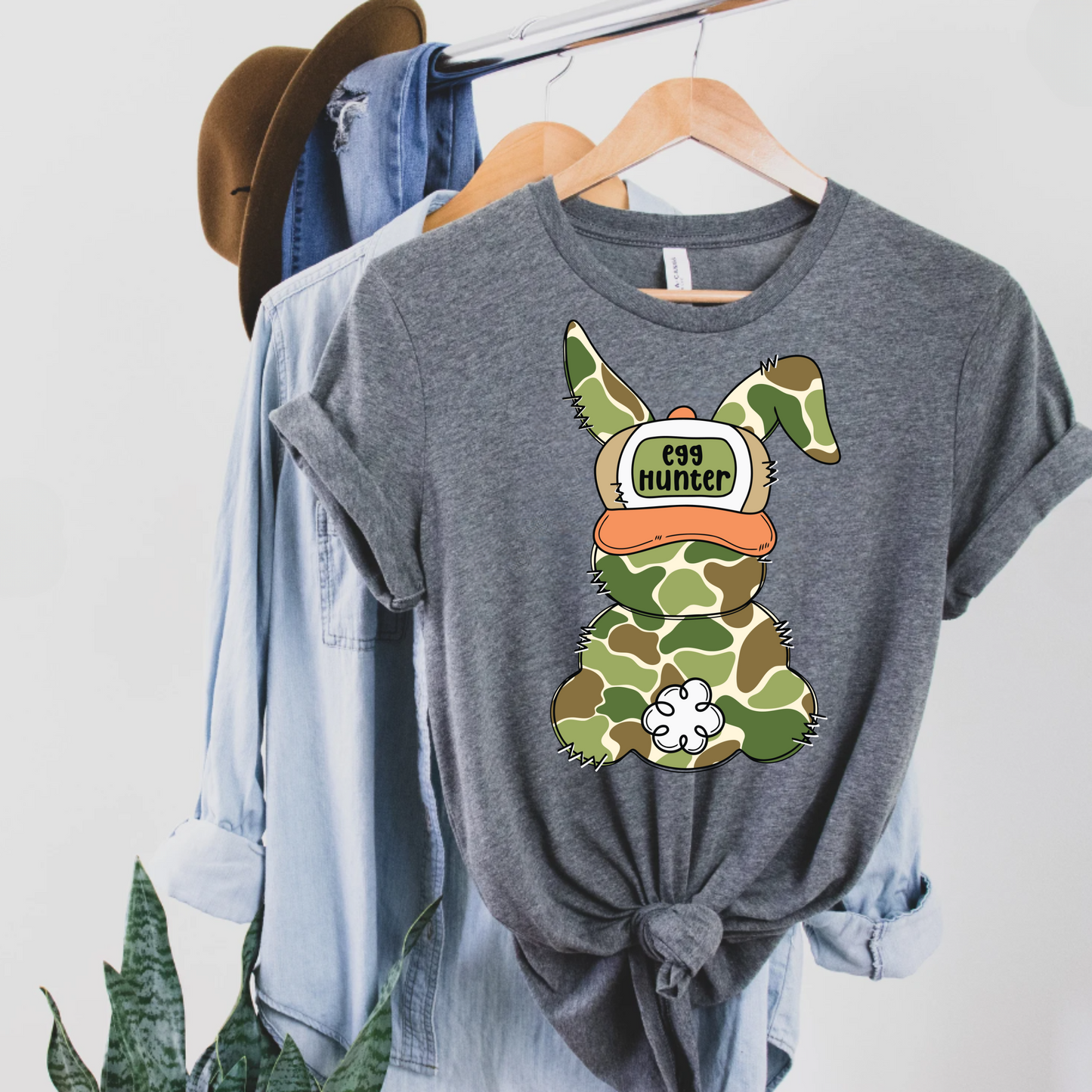 Egg Hunter Tee with Camouflaged Bunny Unisex Shirt