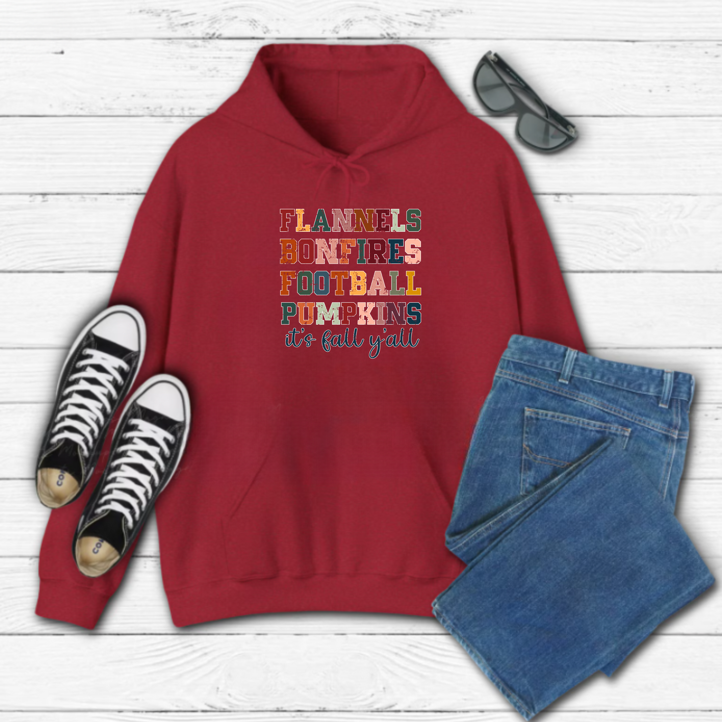Fall Vibes Hoodie - Flannels, Bonfires, Football, Pumpkins