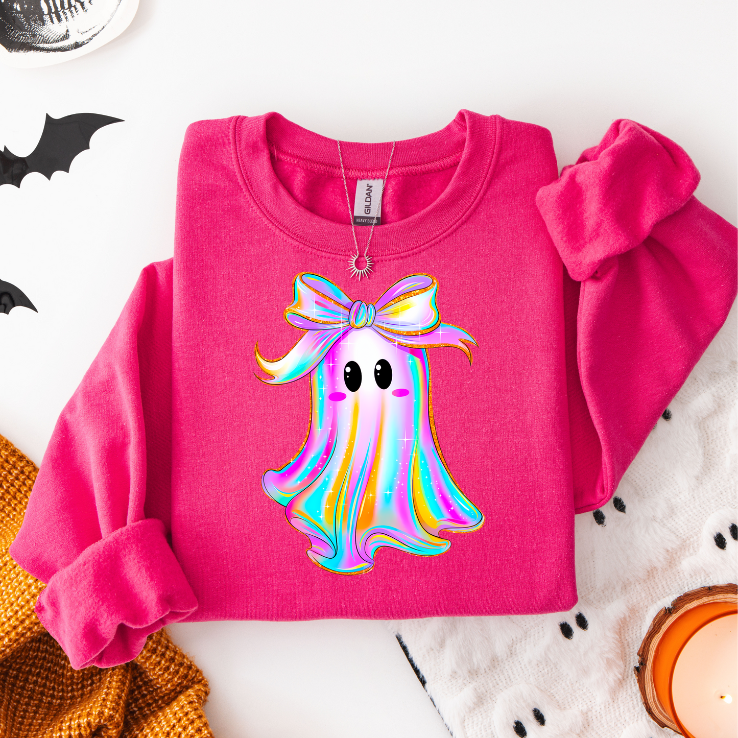 Iridescent Ghost with Bow Crewneck Sweatshirt