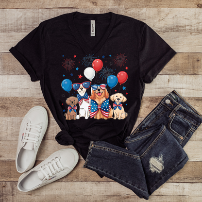 V-Neck Tee Patriotic Dogs