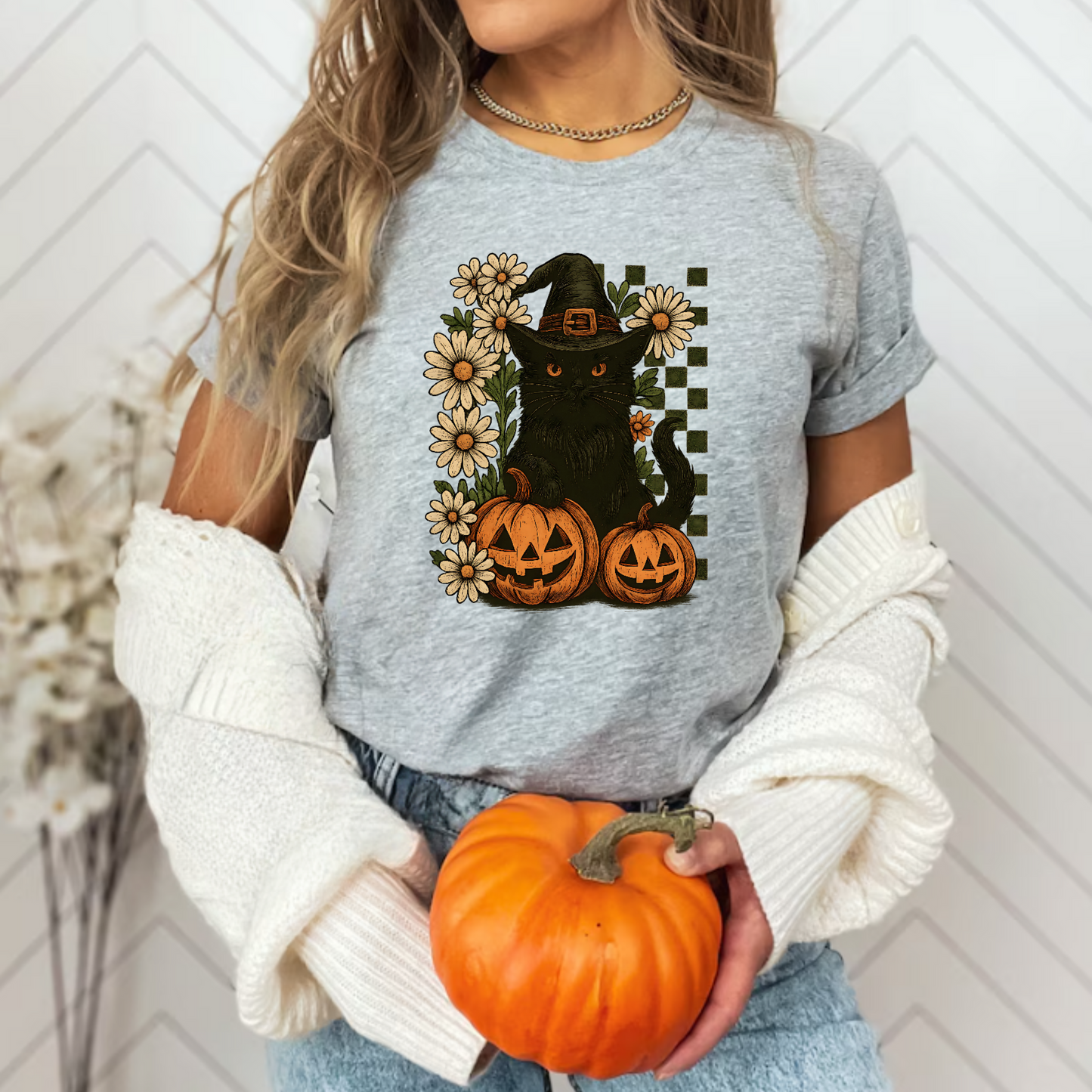 Black Cat and Pumpkins T-Shirt